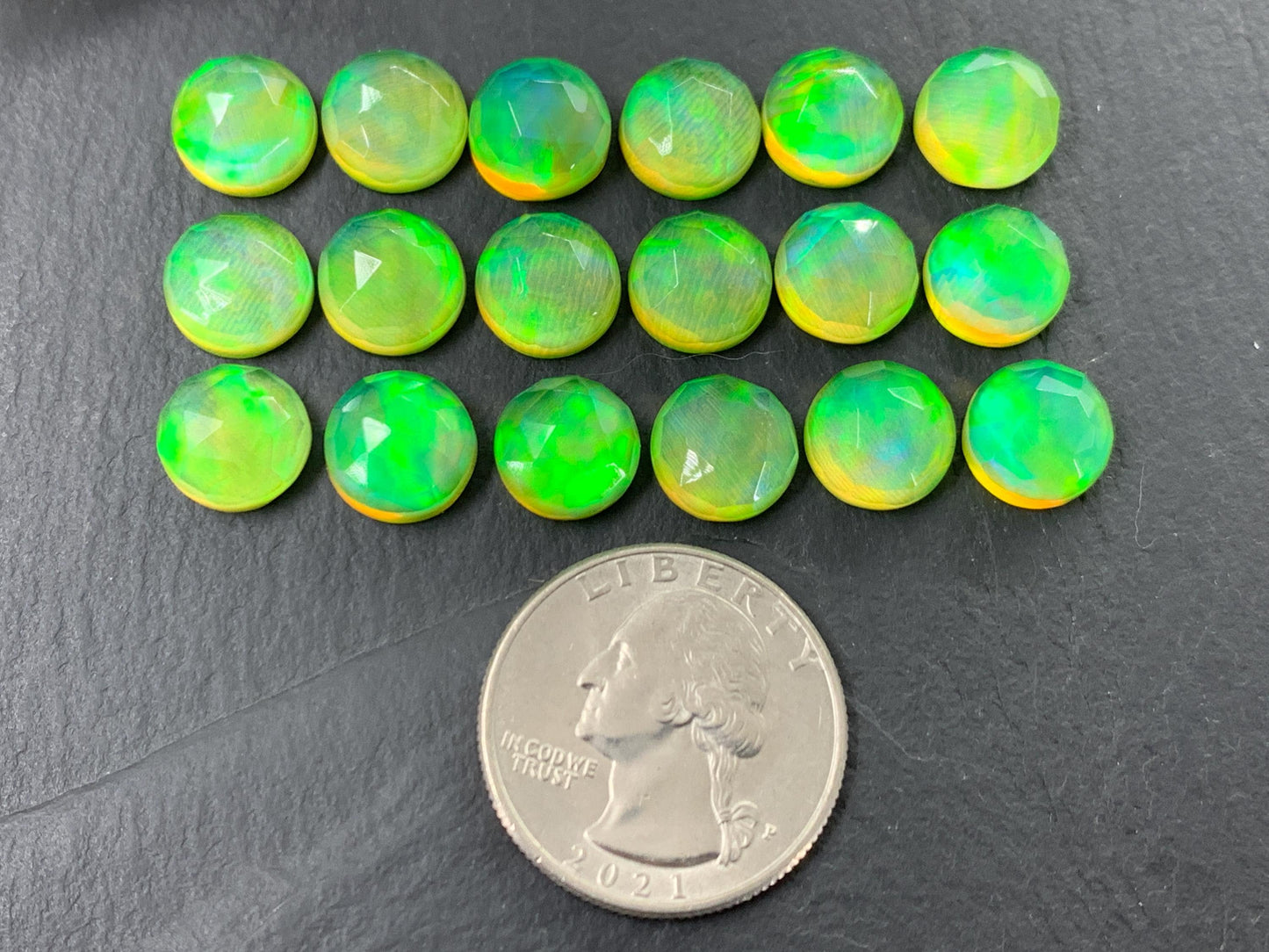 Faceted Aurora Opal round 10mm cabochon - Doublet cabochons