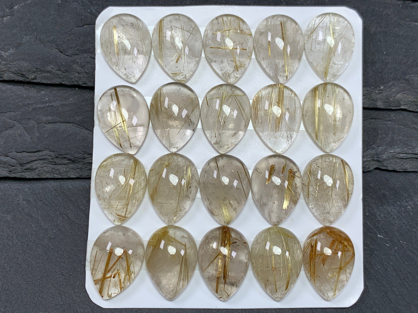 Gold Rutilated Quartz pear 13x18mm cabochon - Calibrated cabochons