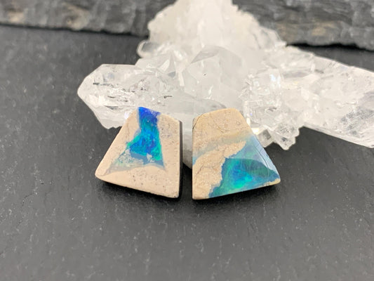 Australian Opal doublet 11x13x3mm pair of cabochons