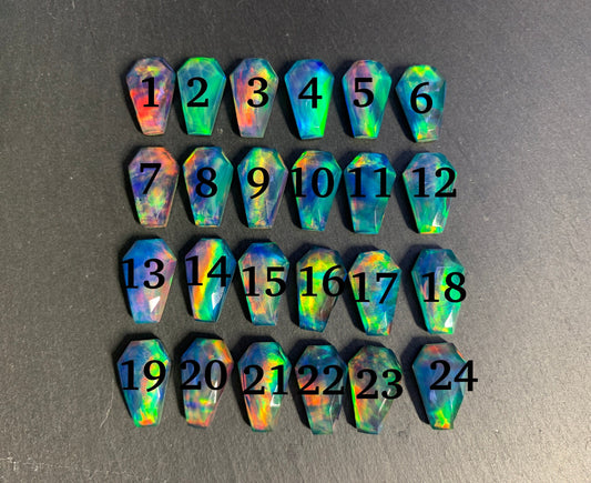 Faceted Aurora Opal coffin 10x16mm cabochon - Doublet cabochons