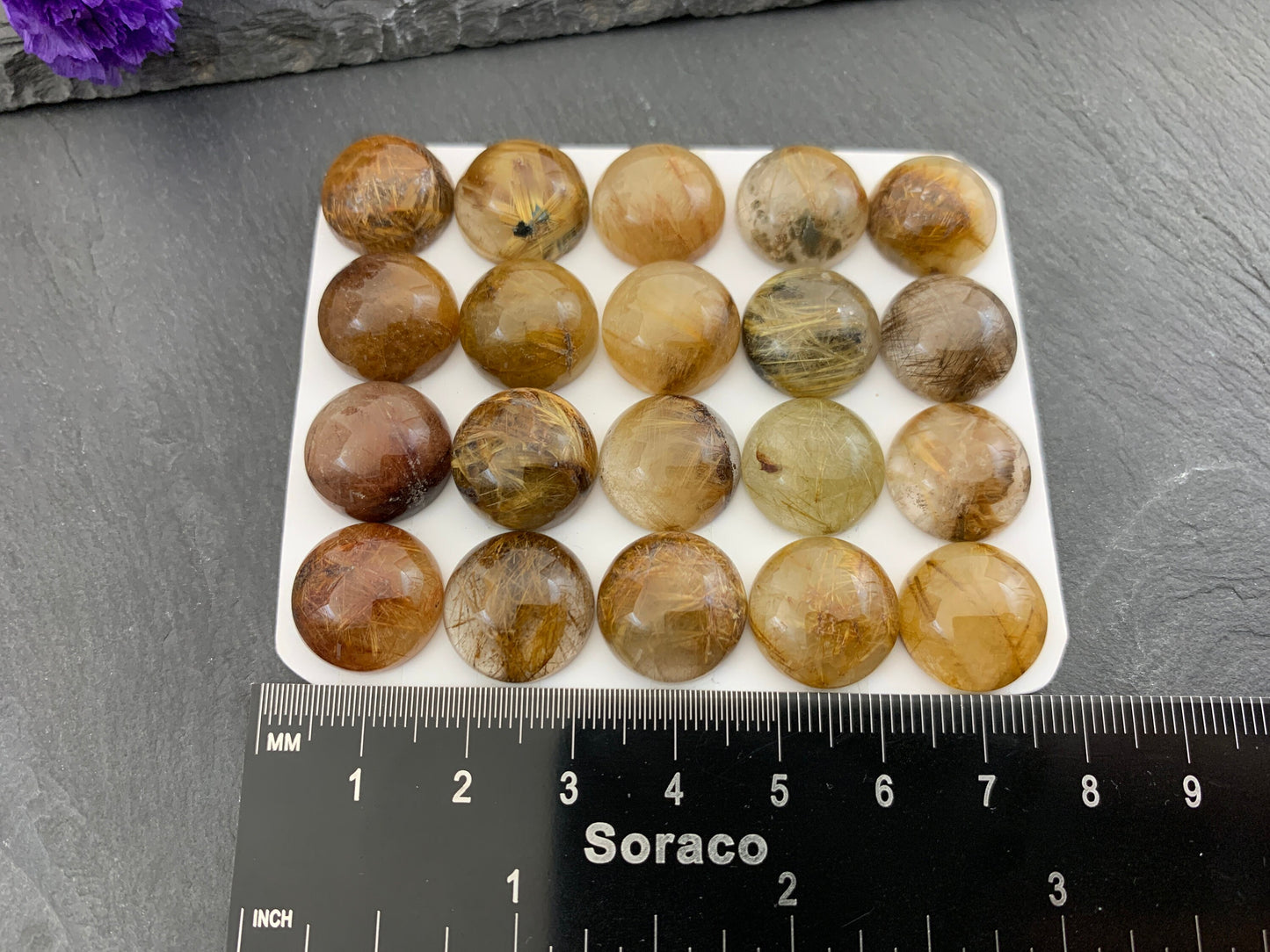 Rutilated Quartz round 15mm cabochon - Calibrated cabochons