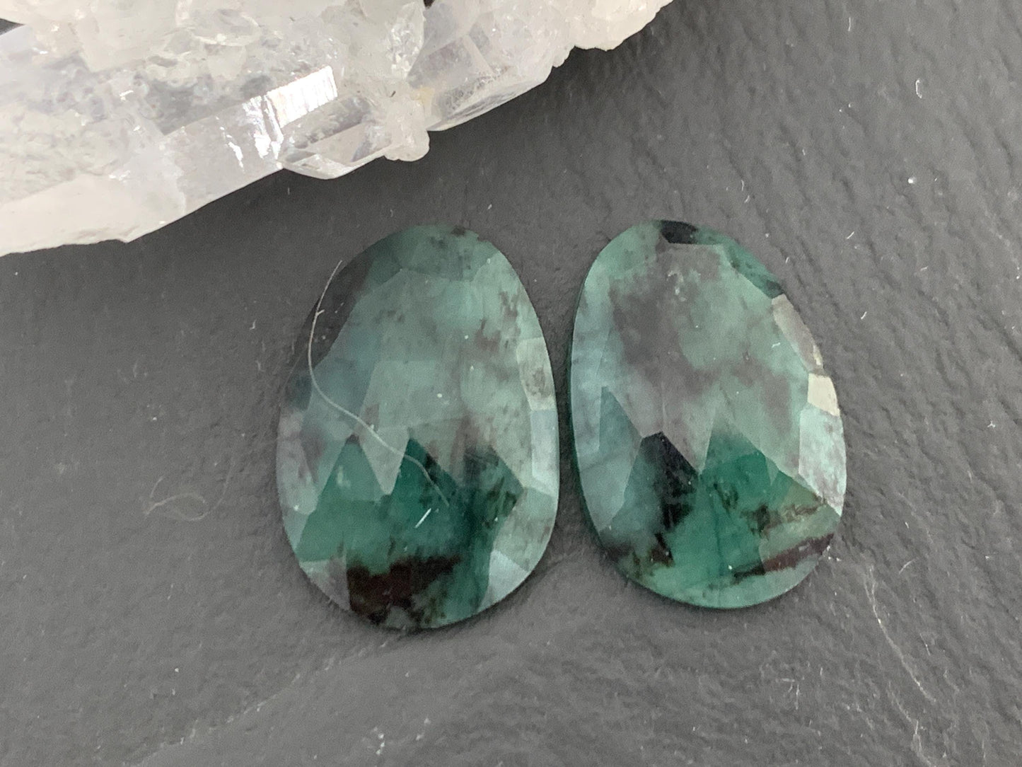 Faceted Emerald Pair 12x17x3mm cabochon