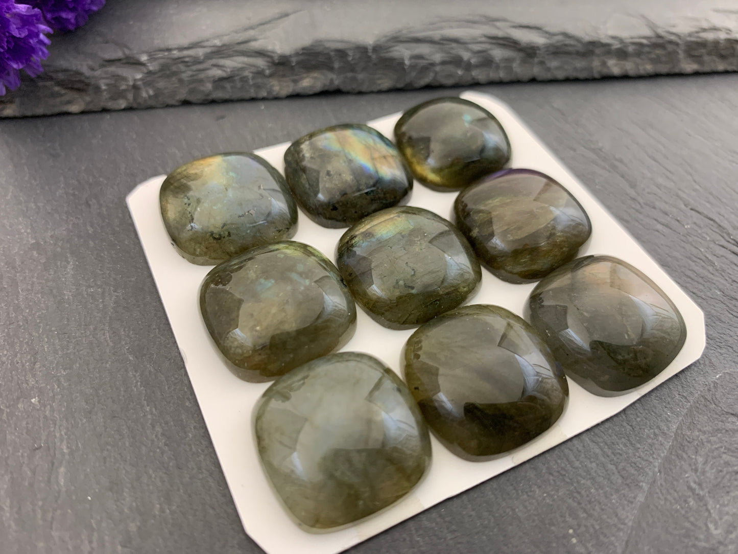 Natural Labradorite Square Cabochon: Calibrated 20mm Gemstone