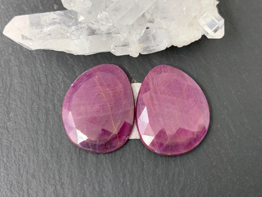 Faceted Ruby pair 15x19x3mm cabochon