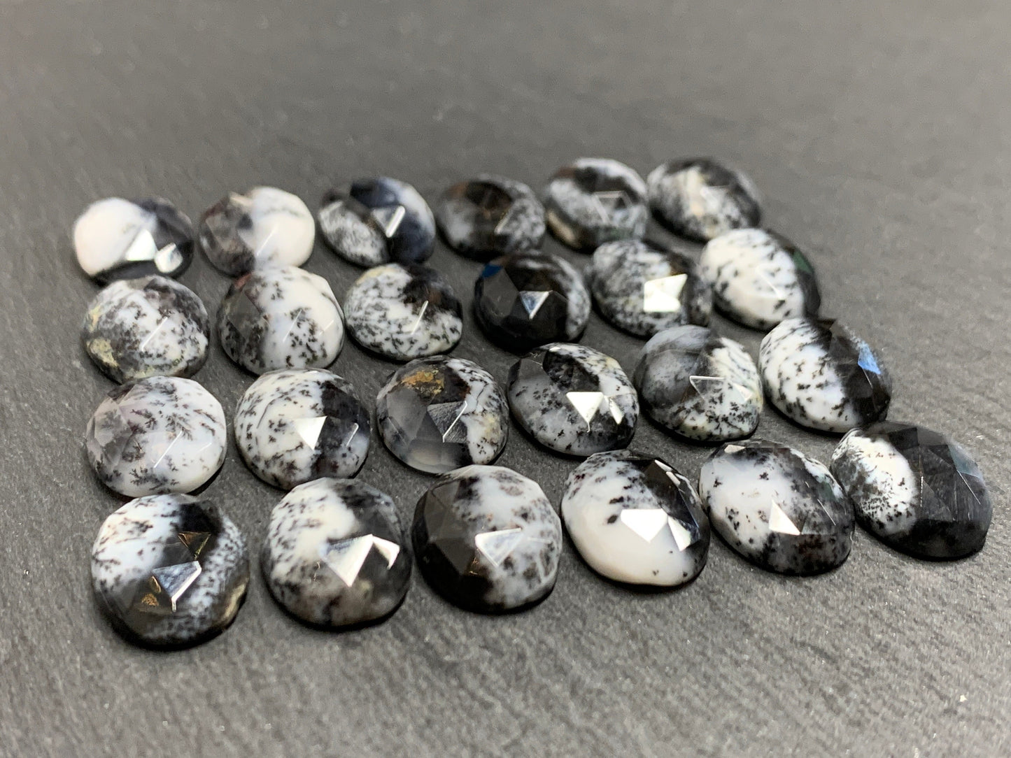 Faceted Dendrite Opal oval 10x14mm cabochon