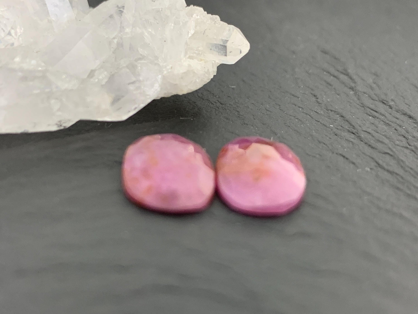 Faceted Ruby pair 9x14x3mm cabochon