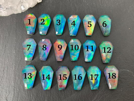 Faceted Aurora Opal coffin 10x16mm cabochon - Doublet cabochons