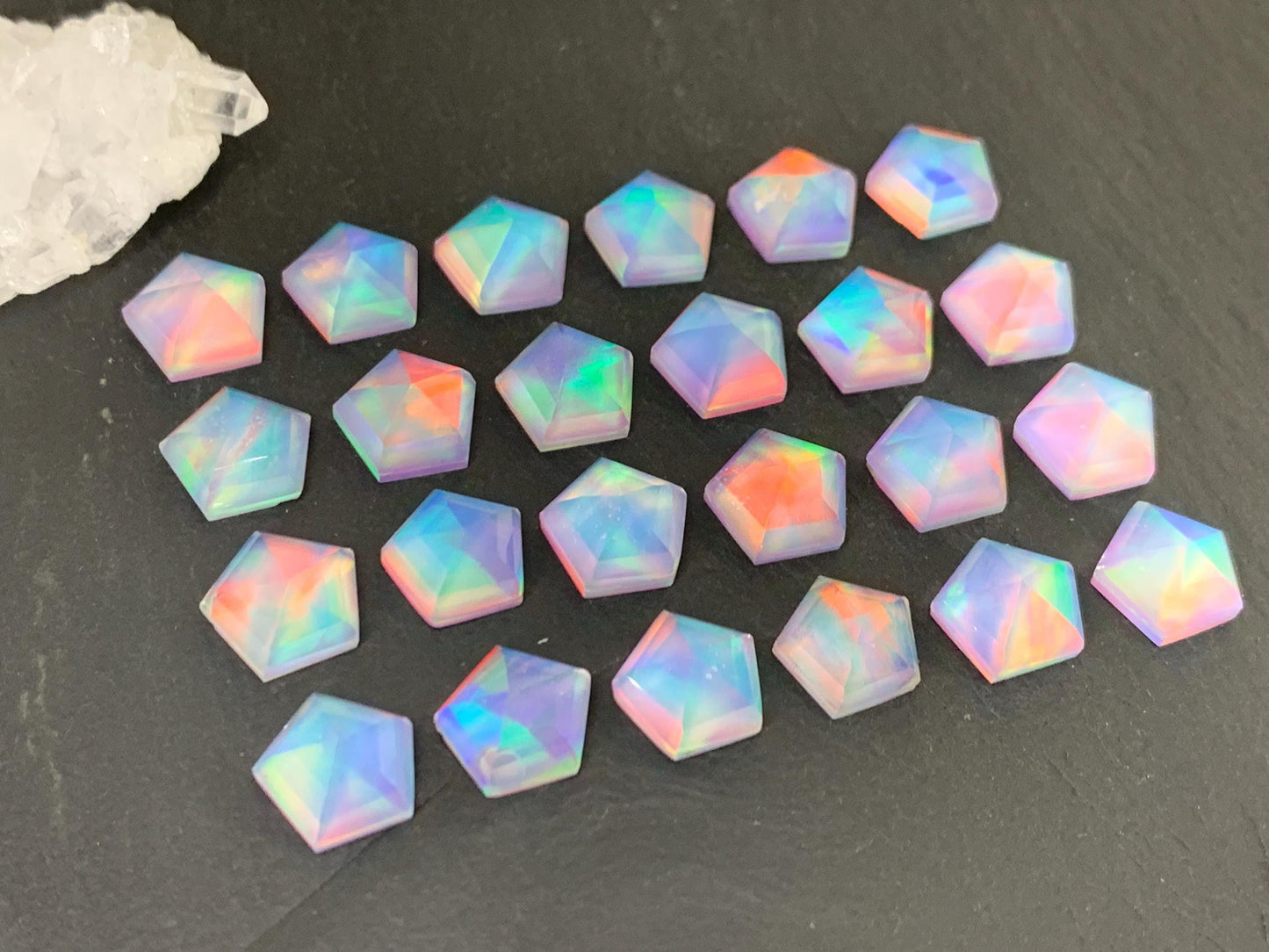 Faceted  Aurora Opal pentagon 10mm cabochon - Doublet cabochons/ Select your cabochon