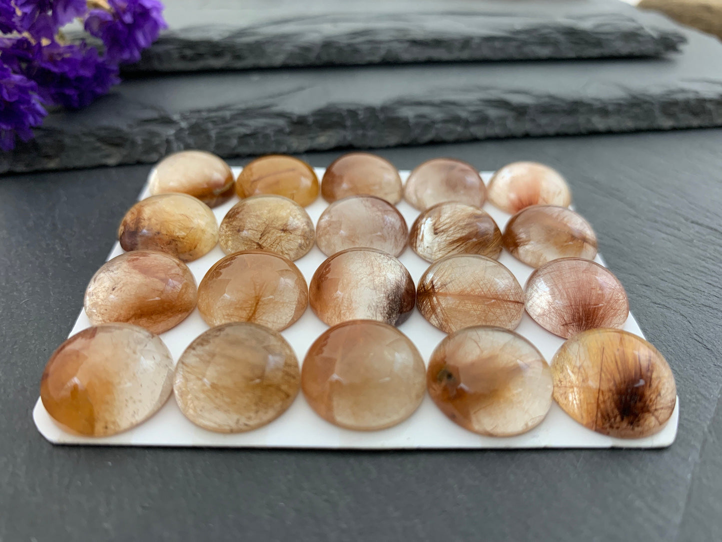 Rutilated Quartz round 15mm cabochon - Calibrated cabochons