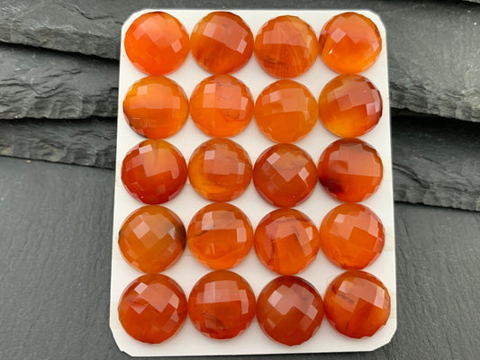 Faceted Carnelian round 13mm cabochon - Calibrated cabochons