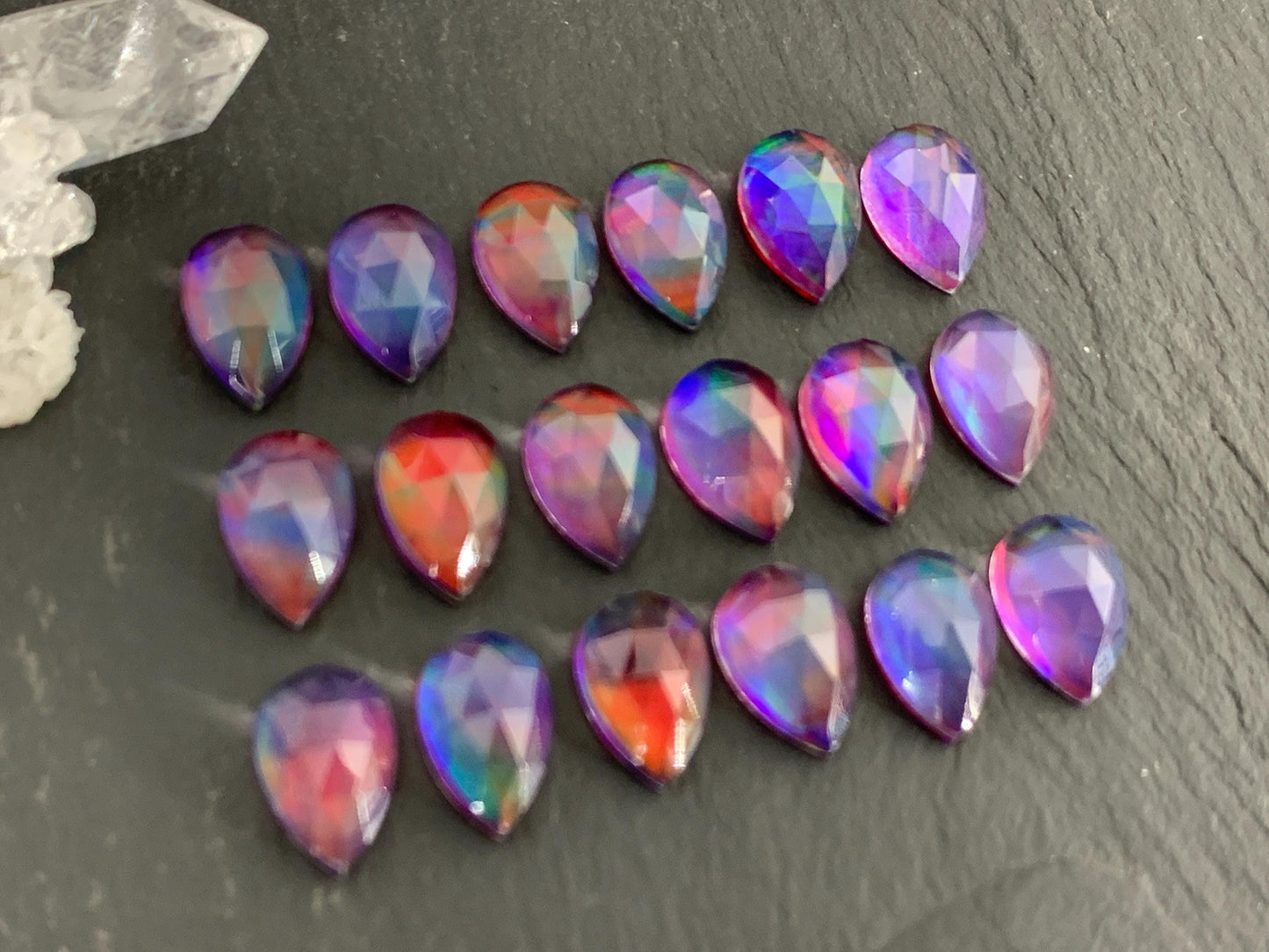 Faceted  Aurora Opal pear 8x12mm cabochon - Doublet cabochons/ Select your cabochon