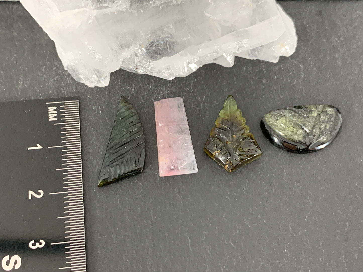 Carved Tourmaline free form 17-21mm long cabochon