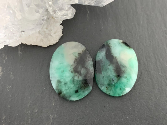 Faceted Emerald Pair 13x18x4mm cabochon