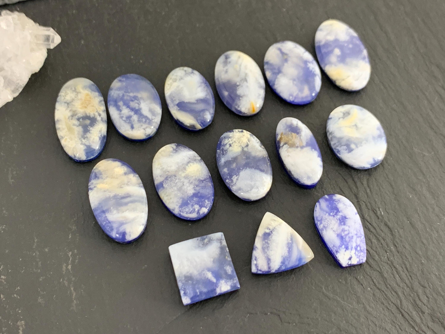 Lapis Lazuli with Plume Agate Doublet 12-21mm long cabochon - Select your piece