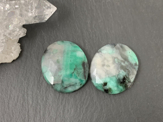 Faceted Emerald Pair 19x21x5mm Cabochons
