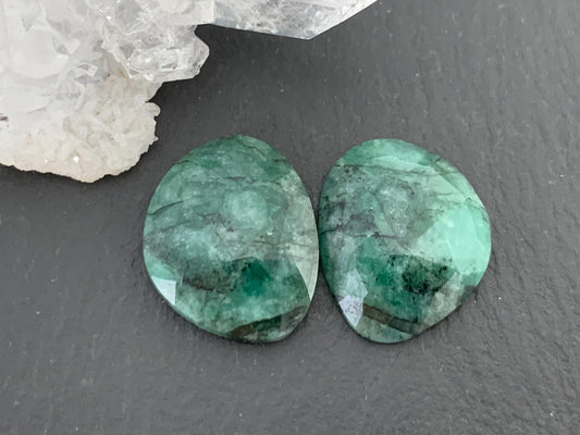 Faceted Emerald Pair 14x17x4mm cabochon