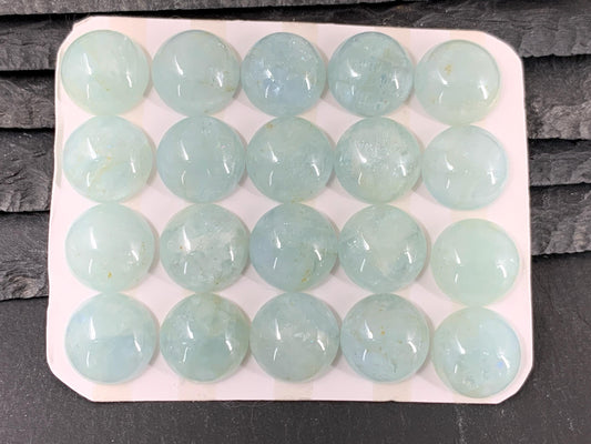 Aquamarine round 15mm cabochon - Calibrated cabochons