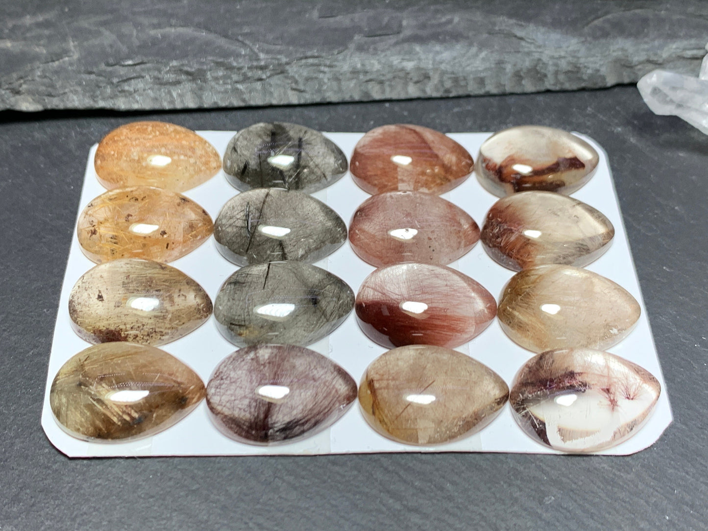 Rutilated Quartz pear 15x20mm cabochon - Calibrated cabochons