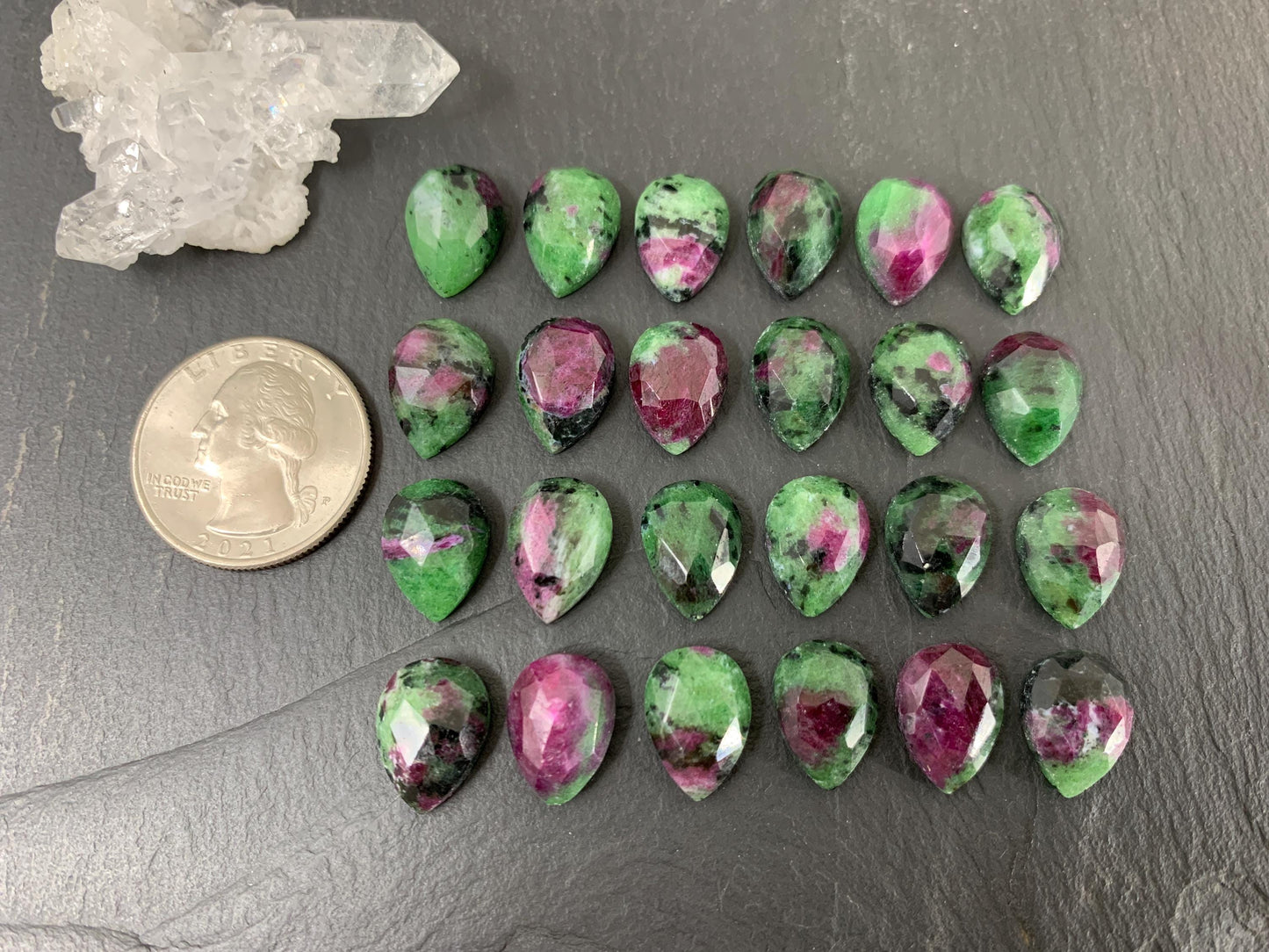 Faceted Ruby Zoisite pear 10x14mm cabochon