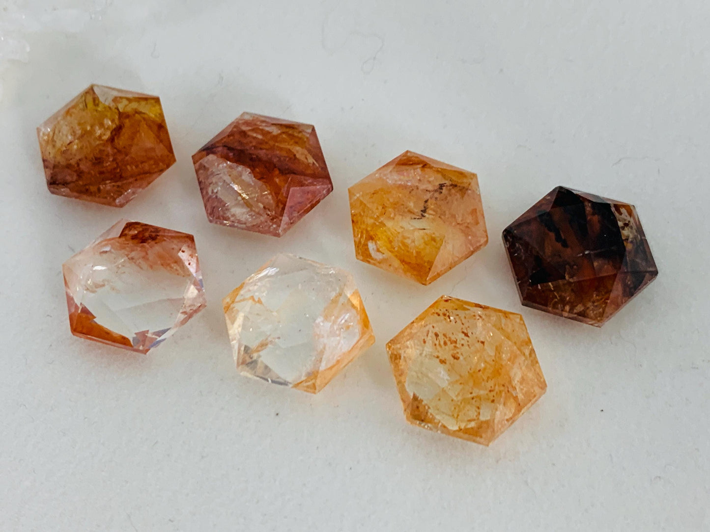 Fire Quartz hexagon 18x21mm faceted from both sides