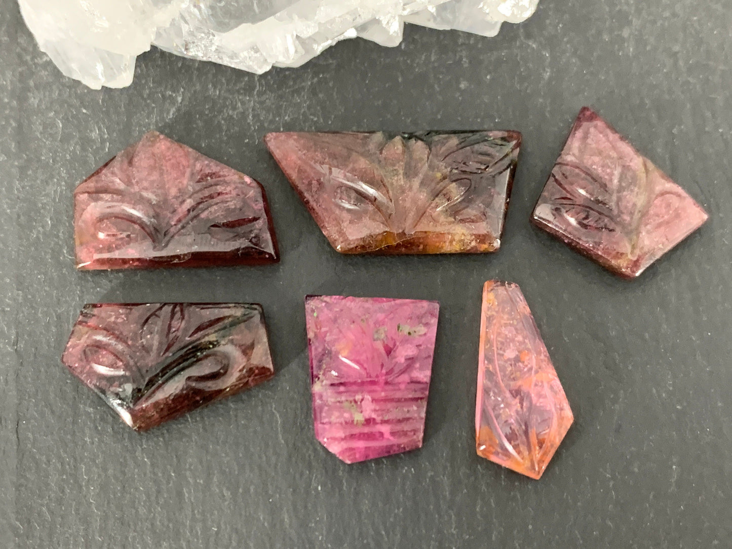 Carved Tourmaline free form 14-26mm long cabochon