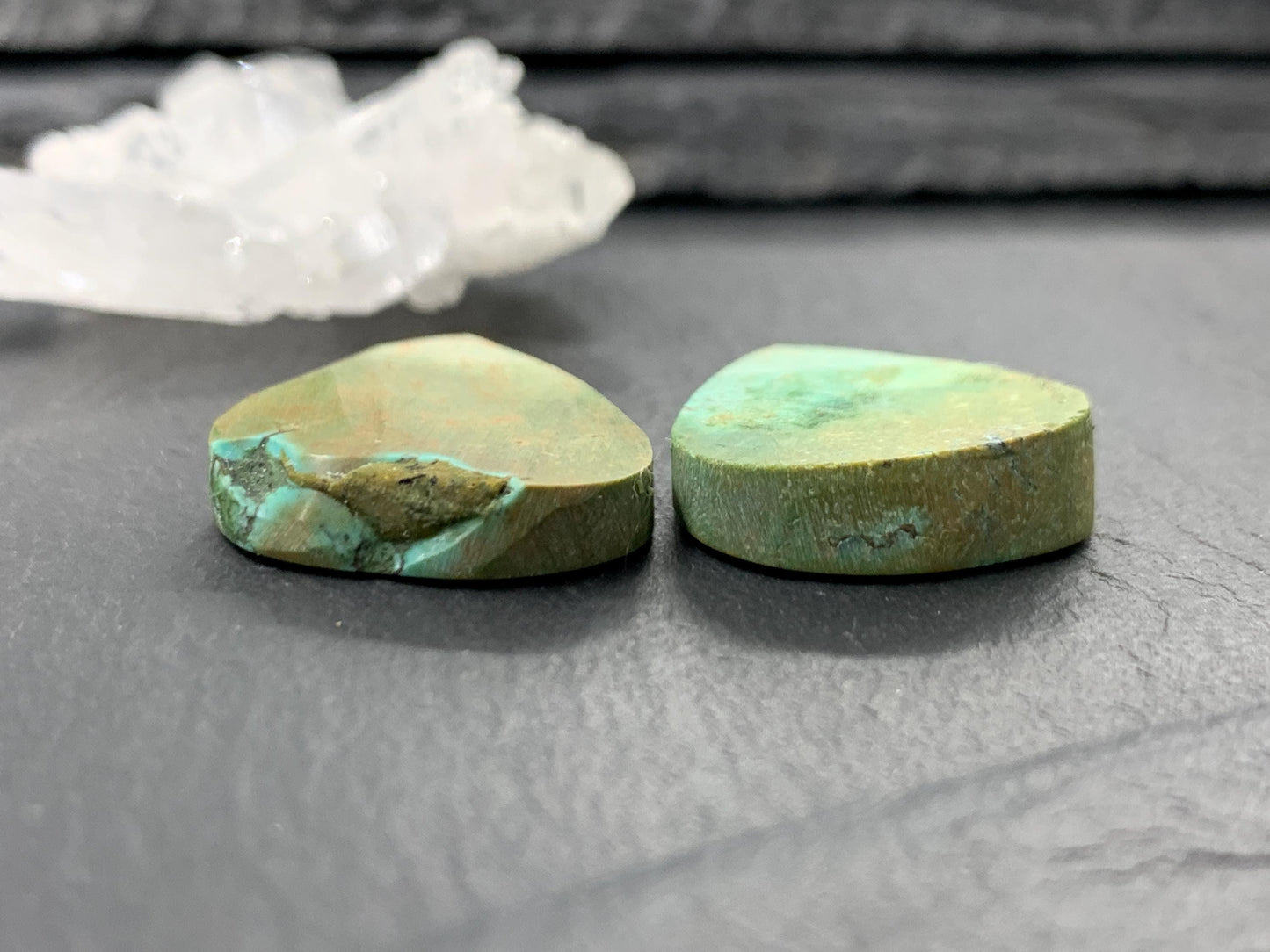 Tibetan Turquoise Pair 19x22mm Cabochon - Hand Cut Cabochon