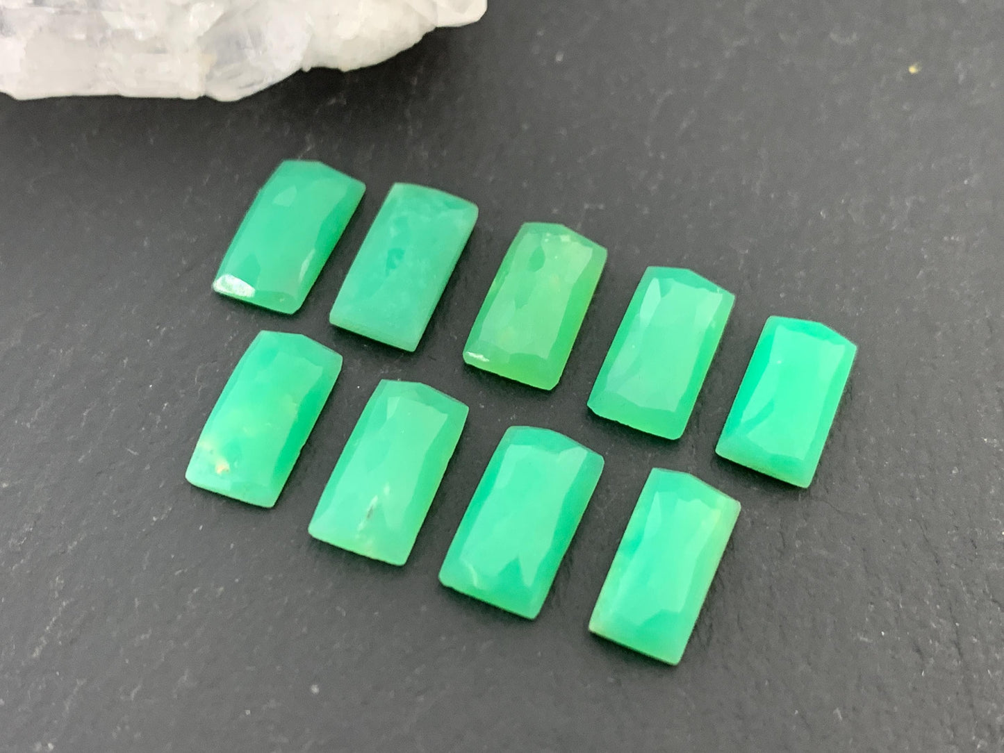 Faceted Chrysoprase rectangle 5x10mm cabochon