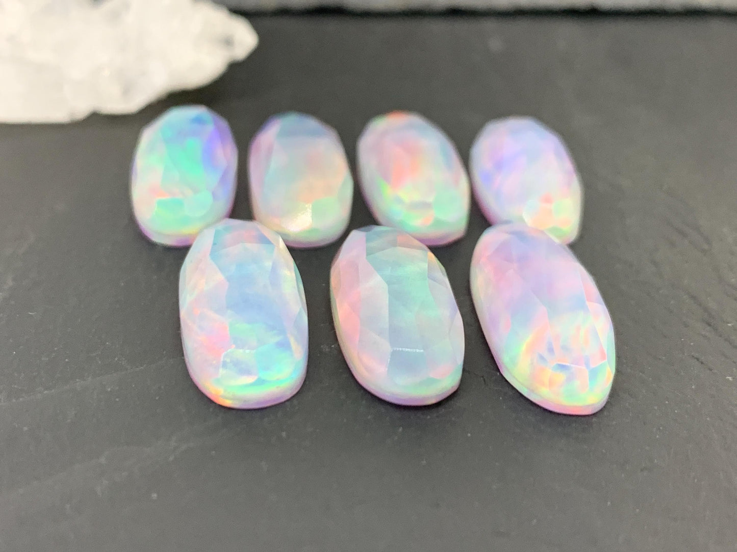 Faceted  Aurora Opal oval 10x25mm cabochons - Doublet cabochons