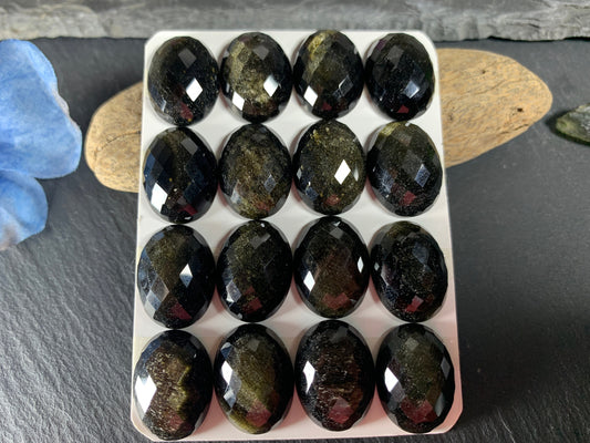 Faceted Gold Obsidian oval 15x20mm Cabochon - Calibrated cabochons