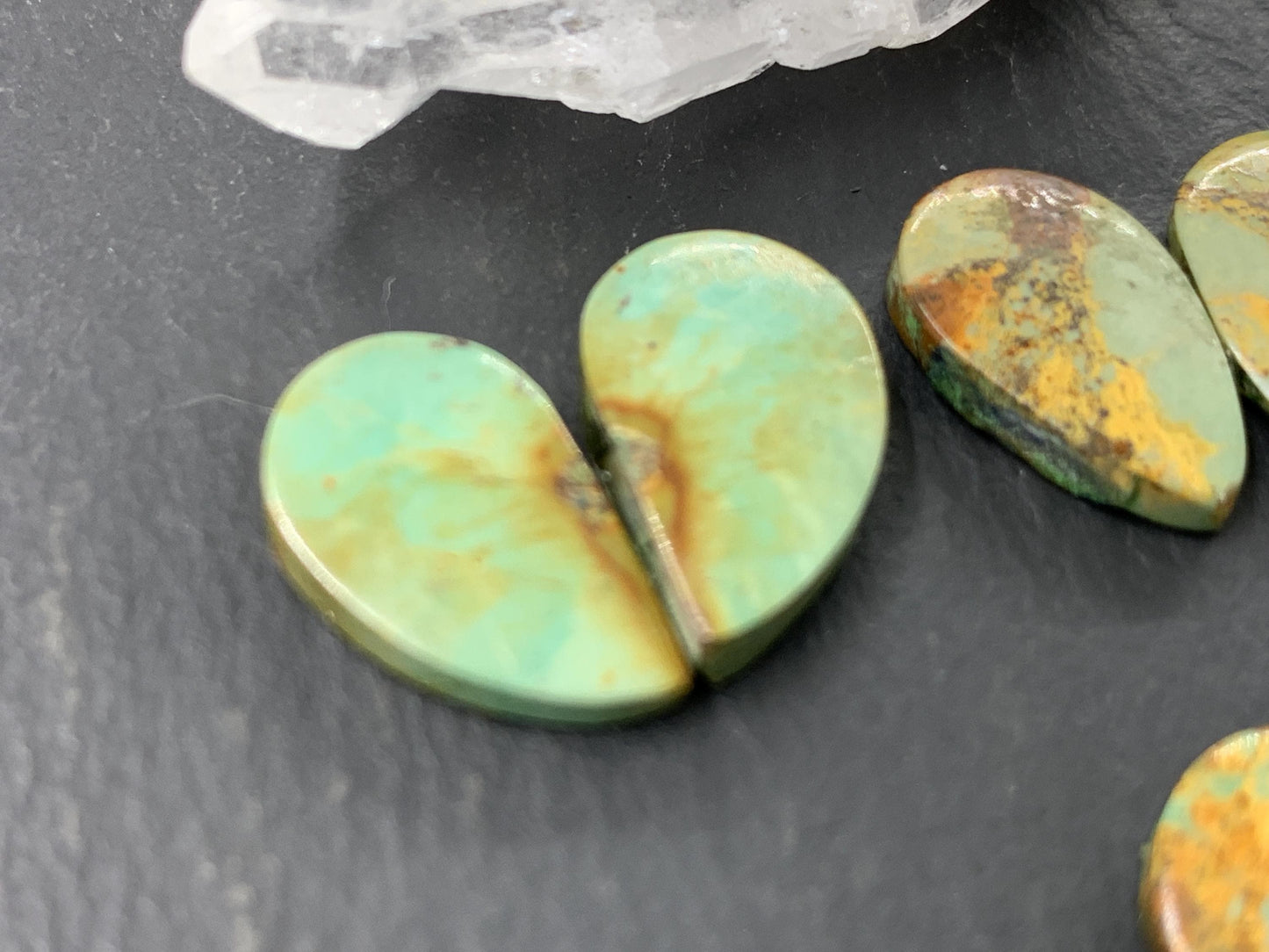 Tibetan Turquoise Pair 12-16mm long Cabochon - Hand Cut Cabochon