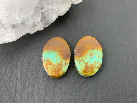 Tibetan Turquoise Pair 10x15mm Cabochon - Hand Cut Cabochon