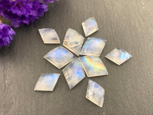 Faceted Rainbow Moonstone rhombus 10x13mm, 7x11mm cabochon