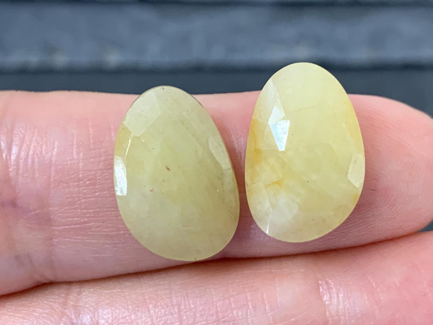 Faceted Yellow Sapphire pair 11x16x3mm cabochon