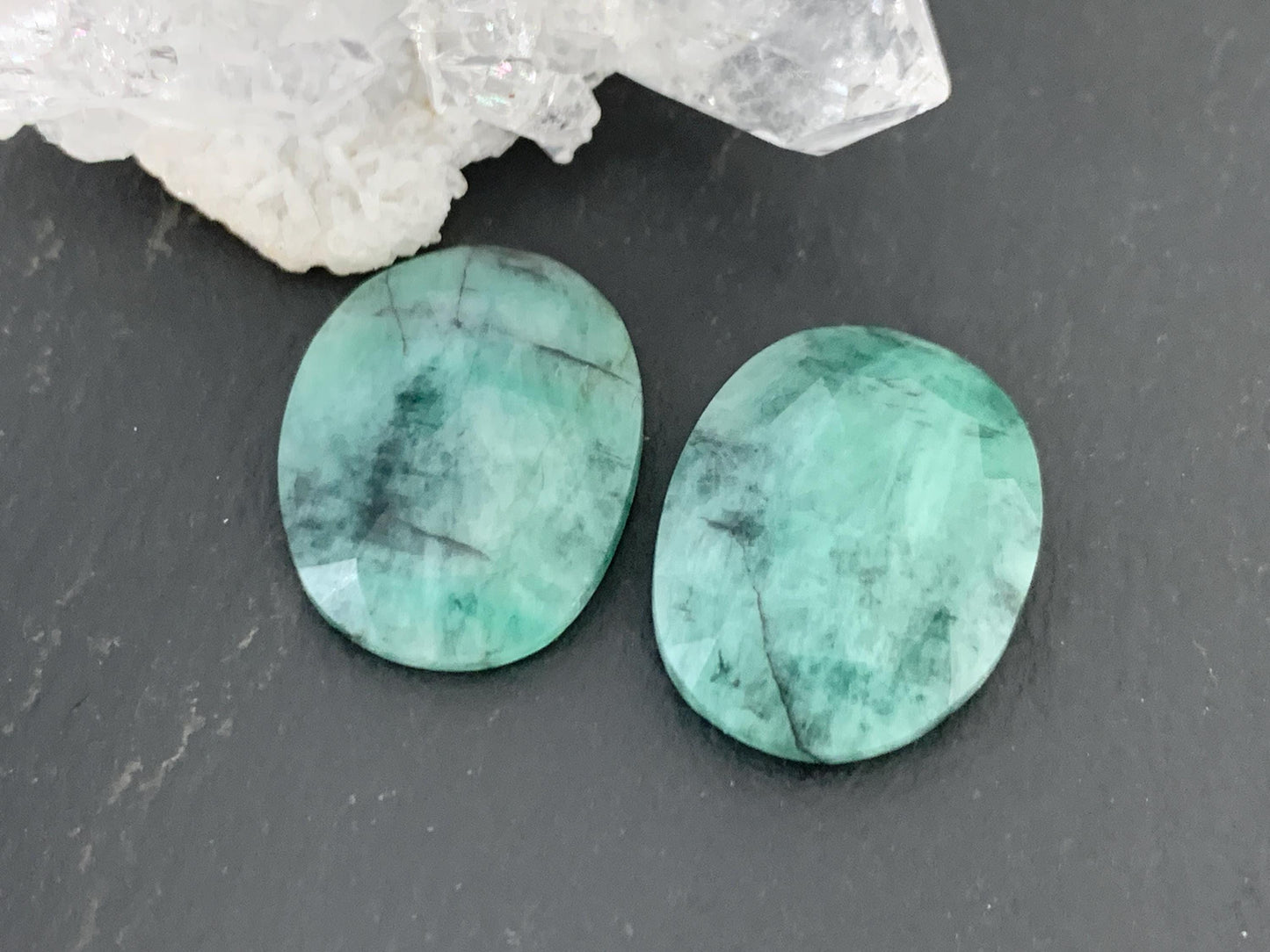Faceted Emerald Pair 14x19x4mm cabochon