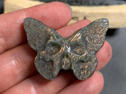 Labradorite Ghost Face Butterfly 41x29mm Flat Back Carving, Natural Labradorite, Handcrafted Crystal Jewelry
