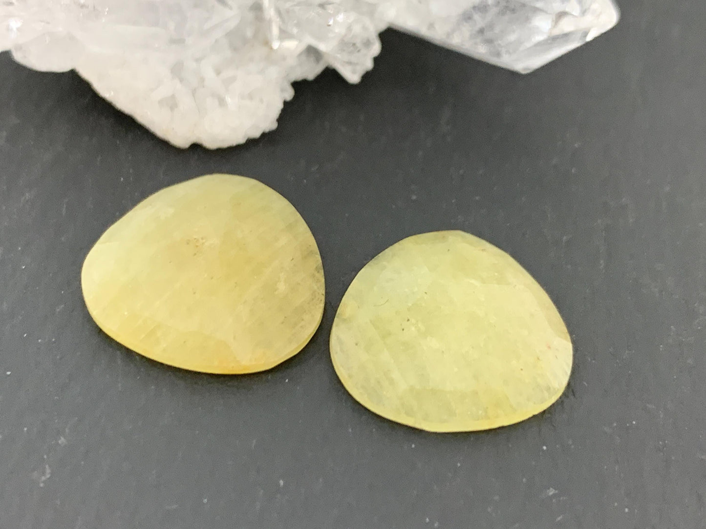 Faceted Yellow Sapphire pair 13x14x3mm cabochon