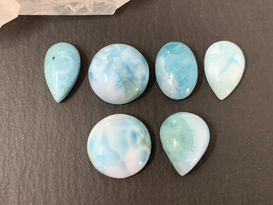 Larimar cabochon 13mm long pear, round, oval