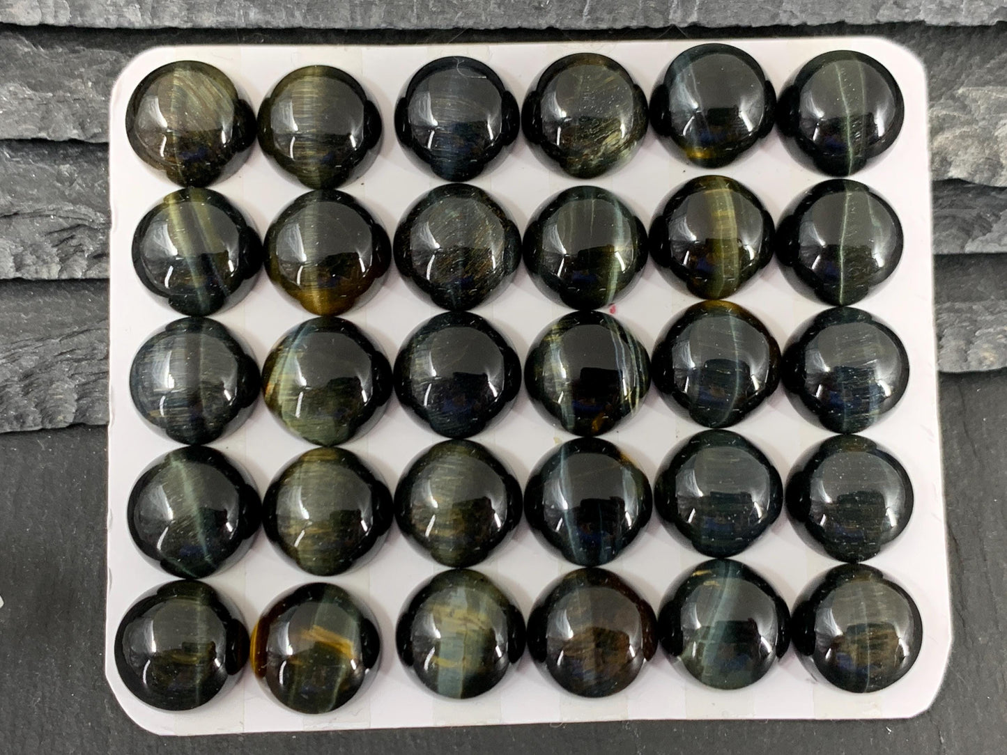 Yellow Blue Tiger Eye round 12mm cabochon - Calibrated cabochons.