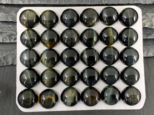 Yellow Blue Tiger Eye round 12mm cabochon - Calibrated cabochons.
