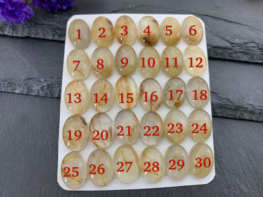 Gold Rutilated Quartz oval 10x14mm cabochon - Calibrated cabochon