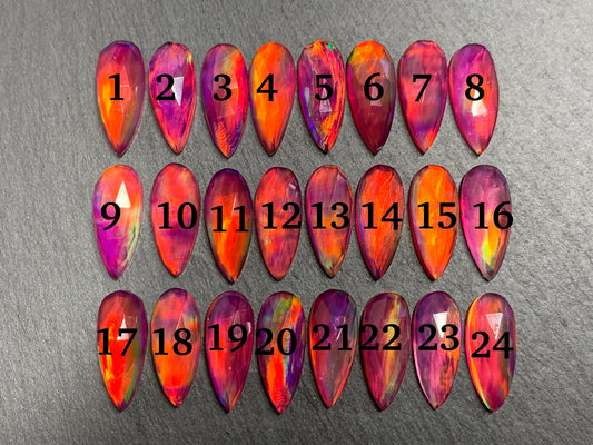 Faceted Aurora Opal pear 8x20mm cabochon - Doublet cabochons