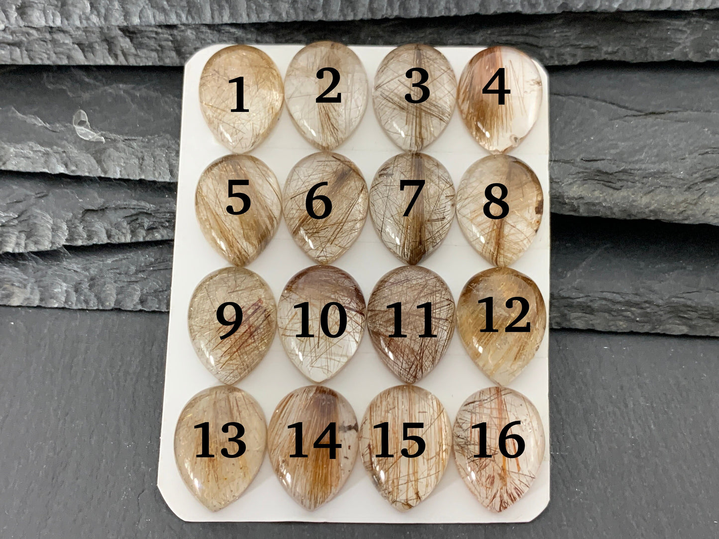 Rutilated Quartz pear 15x20mm cabochon - Calibrated cabochons