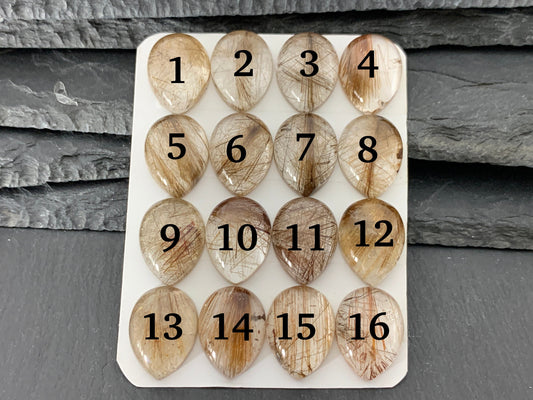 Rutilated Quartz pear 15x20mm cabochon - Calibrated cabochons