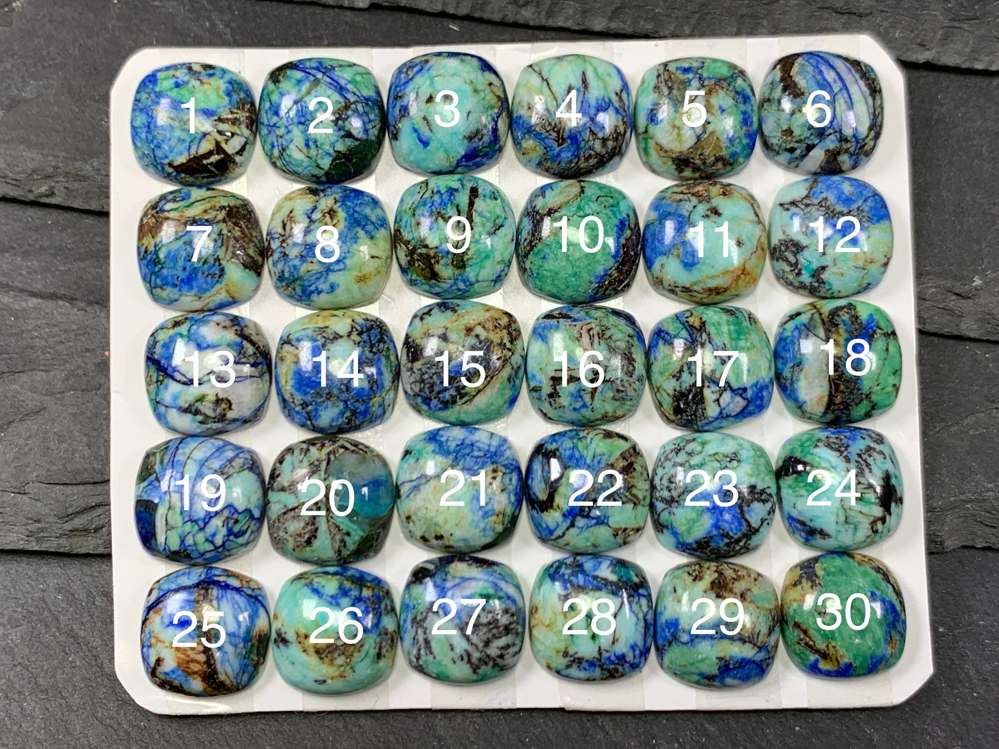 Azurite square cushion 12mm cabochon - Calibrated cabochons