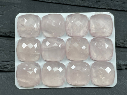 Faceted Rose Quartz Square Cushion 18mm cabochon - Calibrated cabochons