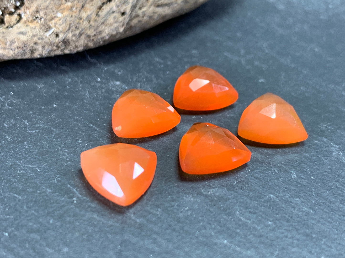 Faceted Carnelian Curved Triangle 10mm cabochon