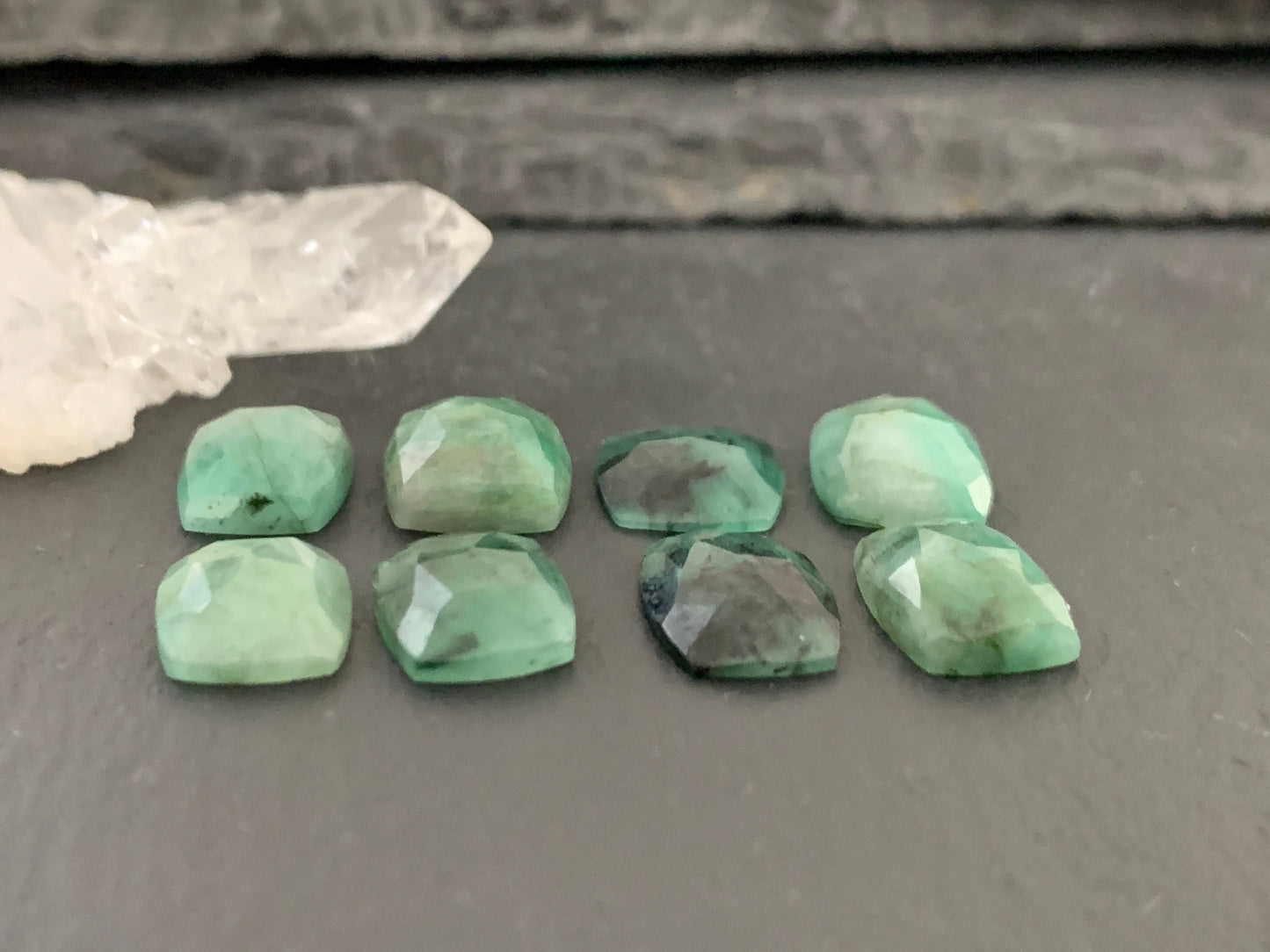 Faceted Emerald Rectangle 10-12mm cabochon