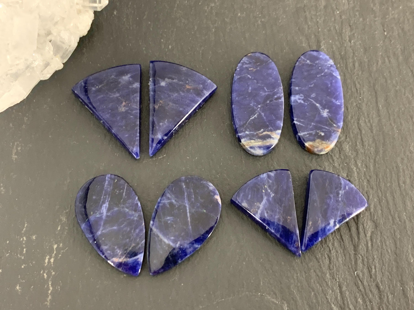 Natural Sodalite pair 18-24mm long cabochon