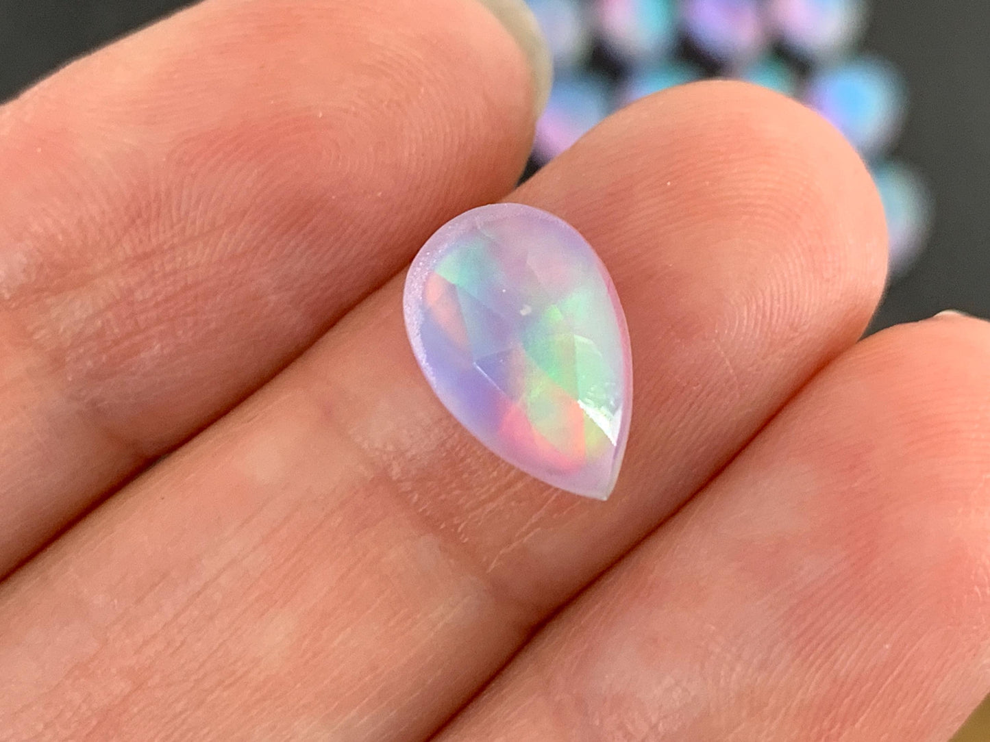 Faceted  Aurora Opal pear 8x12mm cabochon - Doublet cabochons - man made Opal