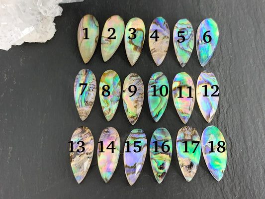 Faceted Abalone pear 8x20mm doublet cabochon